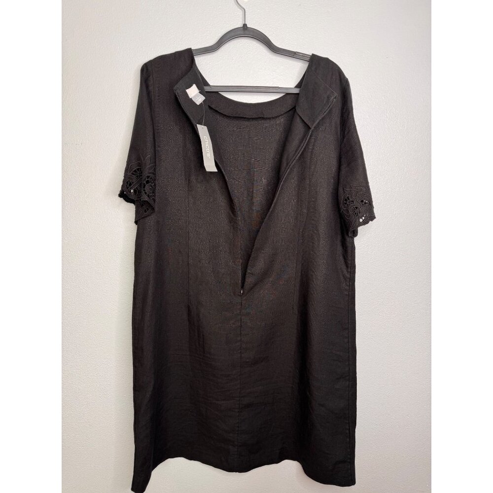 NWT Chico’s Black 100% Linen Midi Short Eyelet Sleeve Dress SZ 3 Travel - Picture 4 of 8